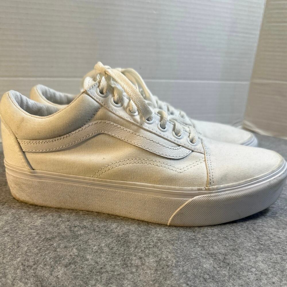 Vans Old Skool Platform Triple White Canvas Shoes 721356 Unisex Women 9 Men 7.6